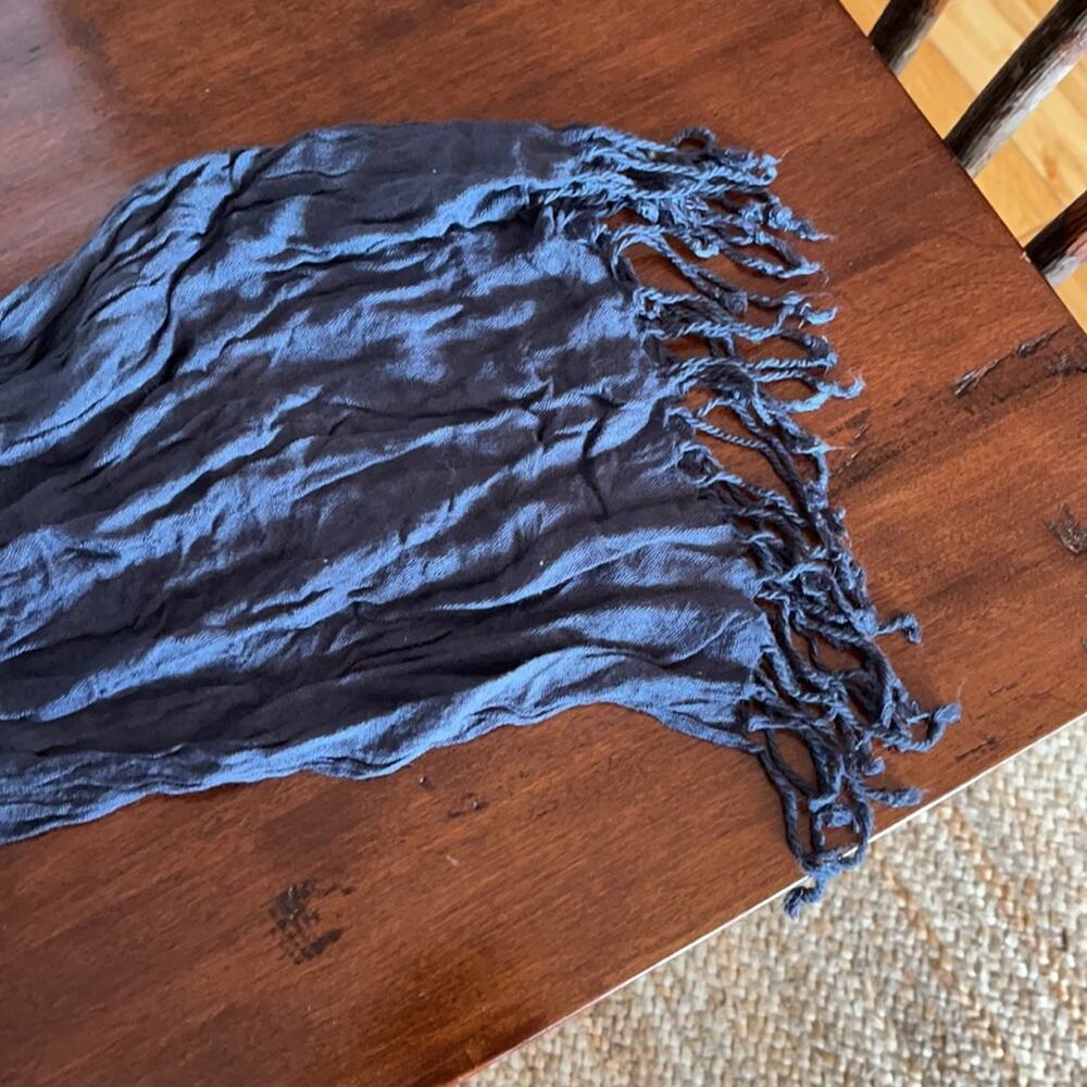 Vintage Fringe lighweight Silky Scarf Muted Indigo Blue